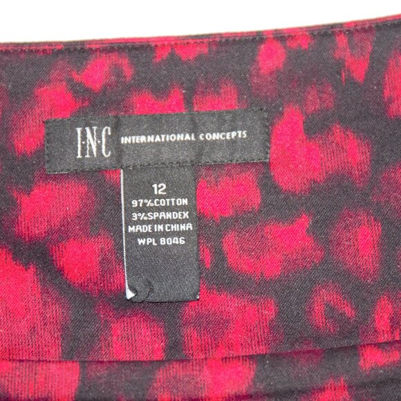 INC Cherry Red and Black Forest Fairy Leopard Print Skirt with Pockets Size 12 - Picture 4 of 4